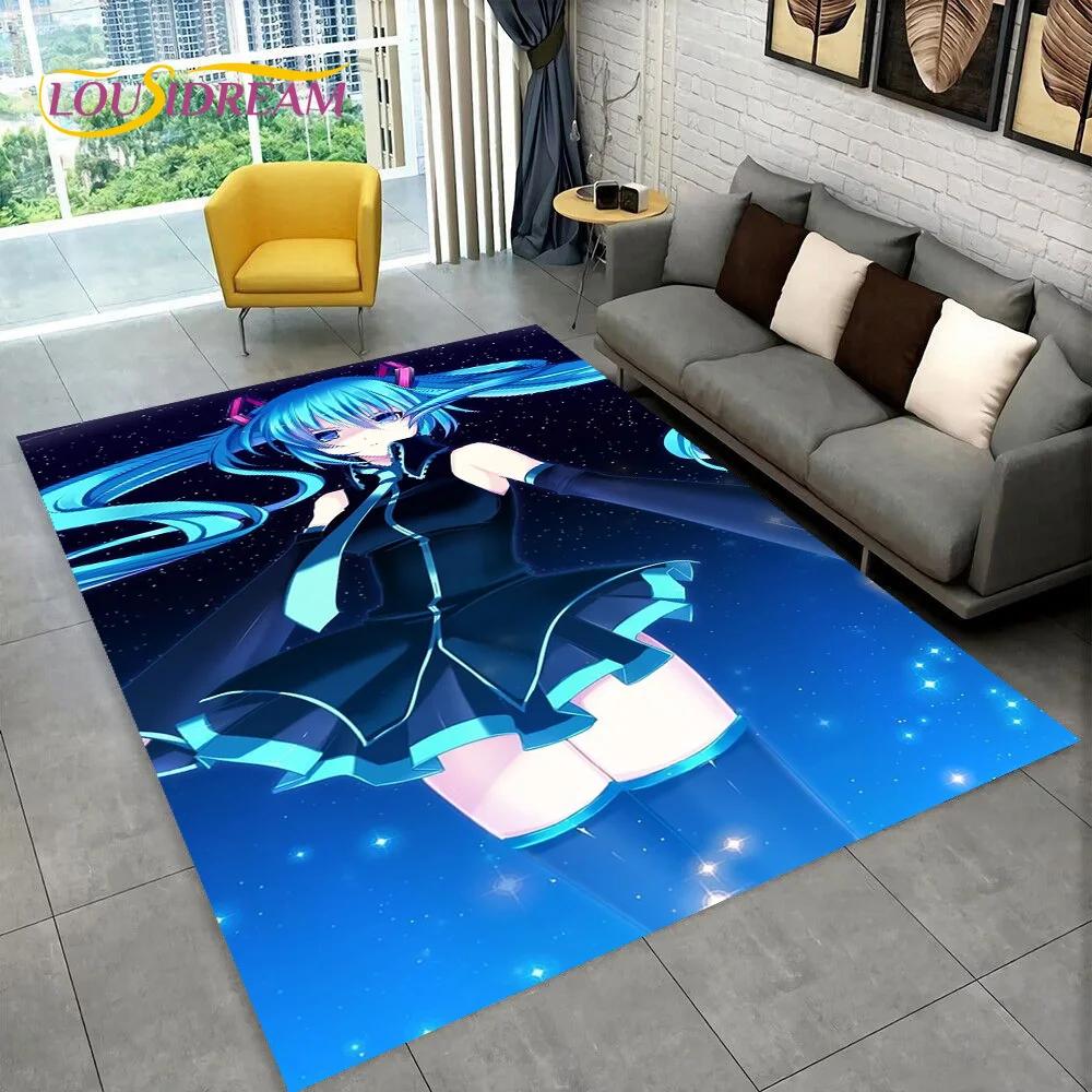 3D Cute M-Mikuu Music Cartoon Characters Carpet Rug for Living Room Bedroom Home Sofa Decoration,Kid Area Rug Non-slip Floor Mat