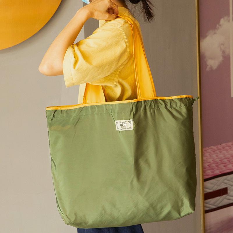 Large Drawstring Environmental Supermarket Shopping Bag Fashion Shoulder Bag Foldable Portable Tote Grocery Bag Waterproof