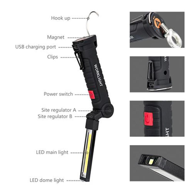 LED Torch Flexible Inspection Lamp Work Light for Outdoor Camping Handheld 5 Mode COB Flashlight Cordless Rechargeable Magnetic