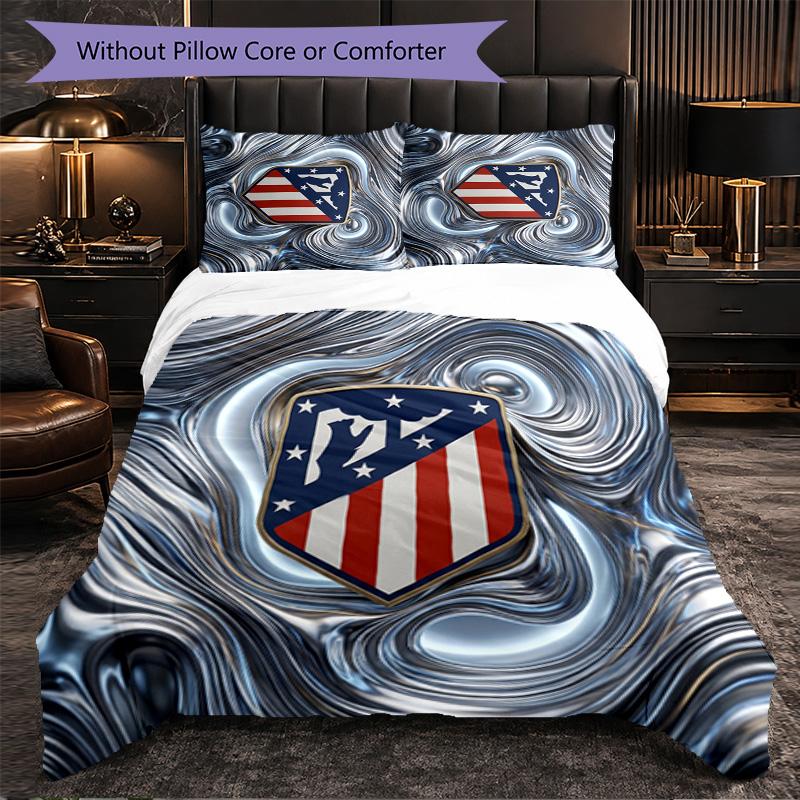 Atletico Madrid Pattern 3 Pieces Bedding Set Soft Microfiber Duvet Cover with Pillow Cases for Bedroom