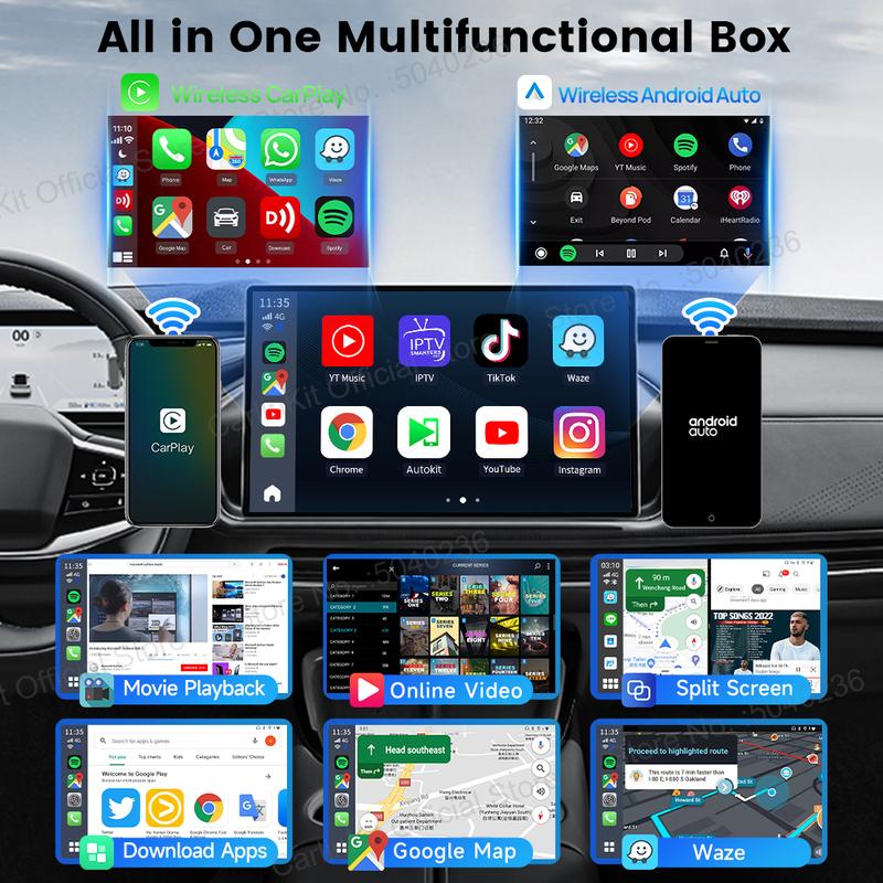 S2F CarlinKit 3 In 1 Android Auto Wireless Android 13 CarPlay Smart Box Qualcomm SM6225 8-Core For Netflix YouTube For OEM Cars