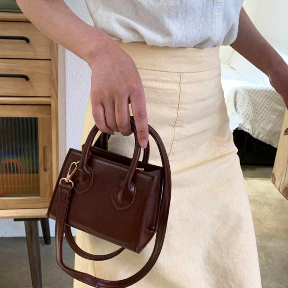 Solid Color Mini Handbag PU Leather Women's Crossbody Bag Elegant Small Square Bag Outing