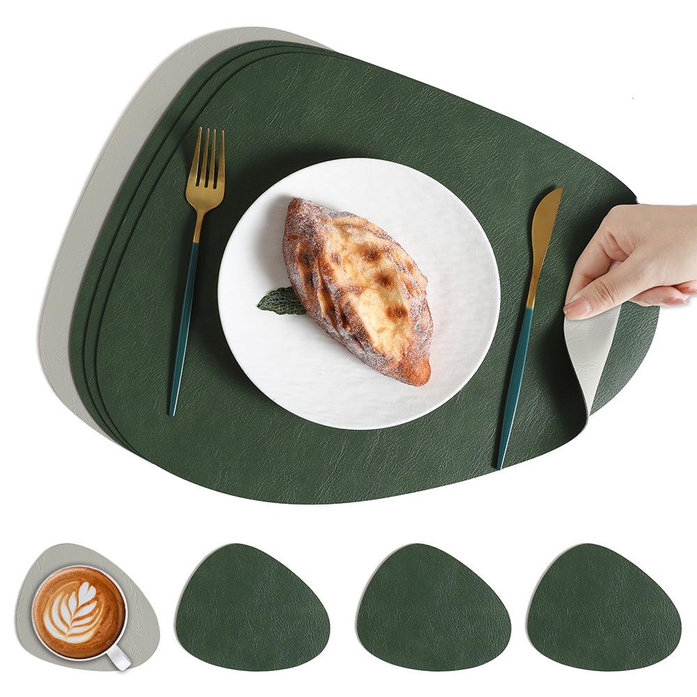 Cowhide pattern placemat, water drop-shaped double-sided table mat, anti-scalding and heat-insulating mat, coaster, Nordic ins style tableware mat