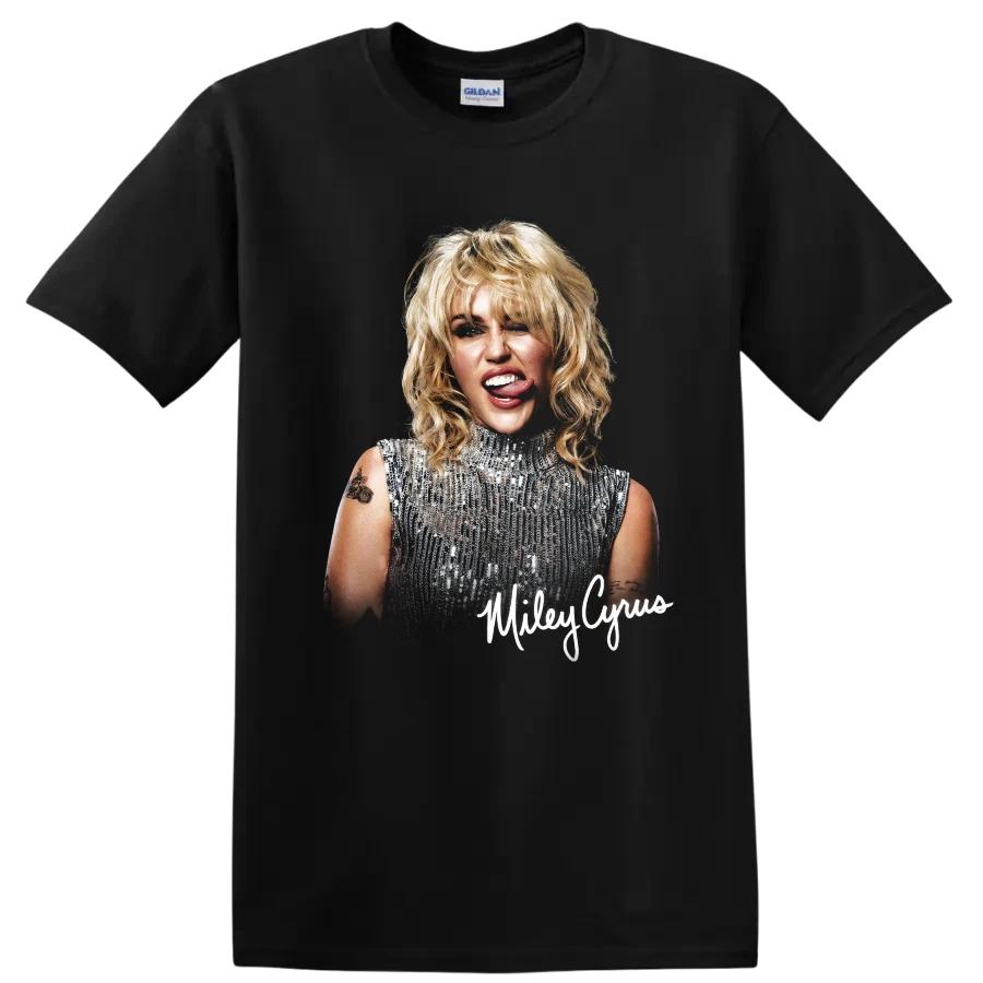 Miley Cyrus Pop Star Portrait Silver Sequin Top T Shirt Music Fan Tee Gift