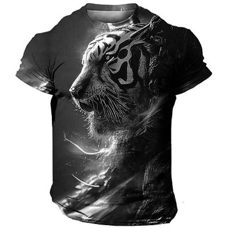 Муж. Футболка Футболка Графика Животные Тигр Круглый вырез Одежда Одежда 3D принт На открытом воздухе Повседневные С короткими рукавами С принтом Модельер Винтаж