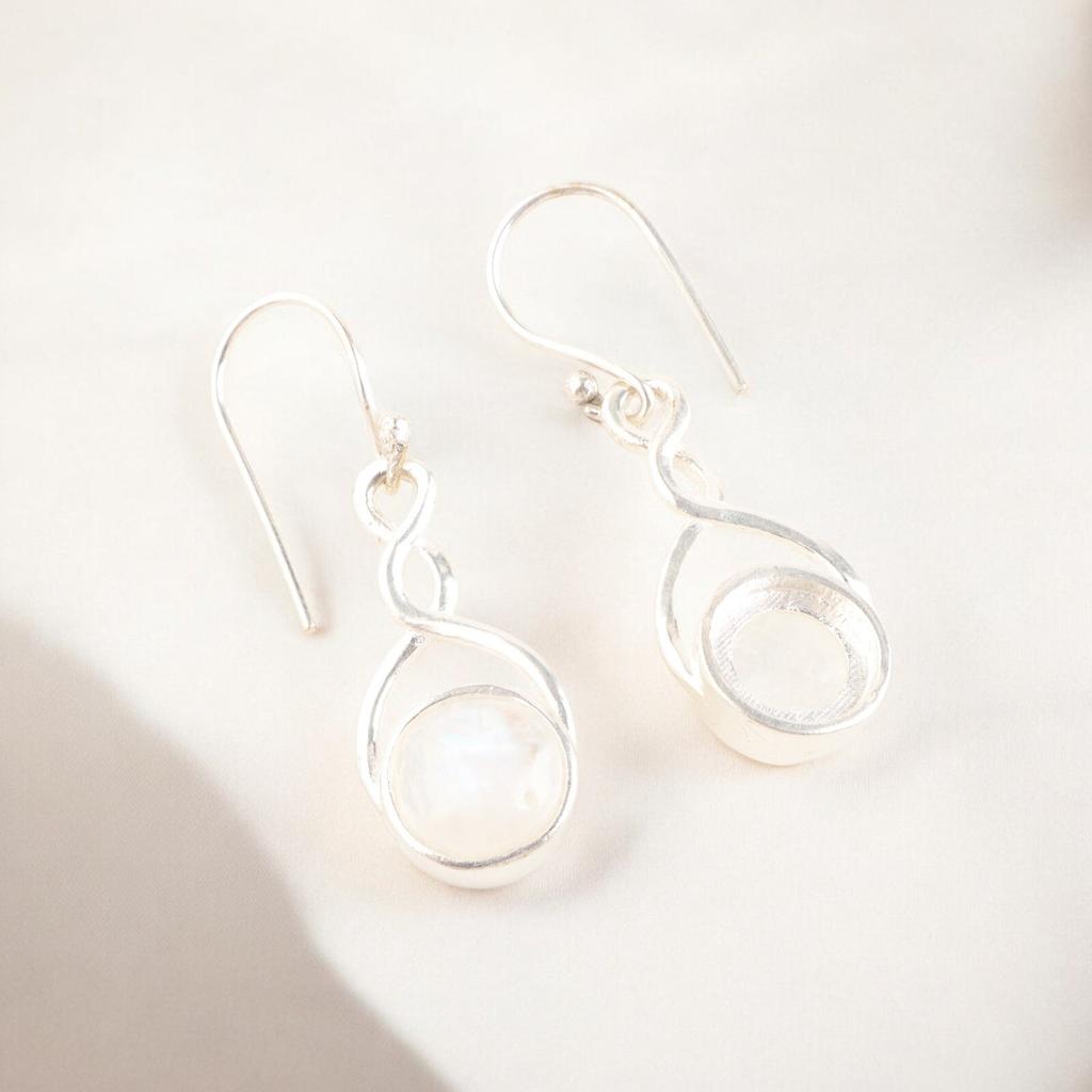 Серьги-подвески из стерлингового серебра 925 пробы с радужным лунным камнем с голубой иризацией 1,68" CE-15-36