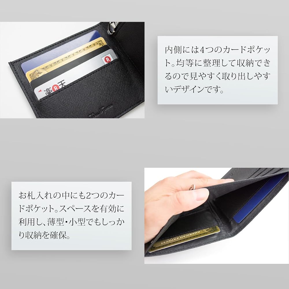 Dom Teporna Ultra-Thin Bi-fold Wallet for Men, Slim Cowhide Leather, YKK Zipper, Simple Design,
