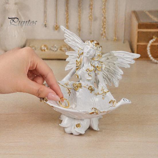 Маленькая фигурка ангела, Фигурка из смолы, Крылатая фея, Скульптура, Половина тела, С золотой отделкой, Матовый теплый белый, Декор для стола, Полки в спальне, Подарок, Женщинам