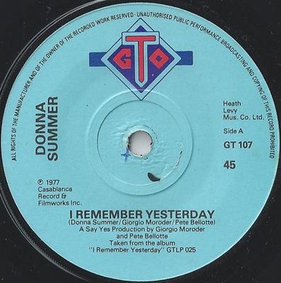 7-дюймовая пластинка DONNA SUMMER - I Remember Yesterday GT107 GTO 1977 UK Танцевальная и электронная музыка Б/у
