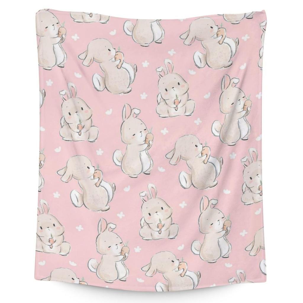 Cute Rabbit Blanket Cartoon Animal Pattern Portable Soft Blanket Sofa Bedroom Flannel Blanket