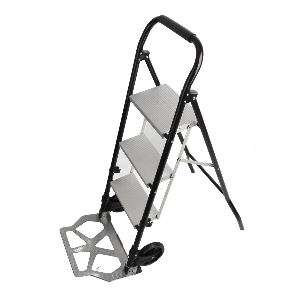 Foldable 3 Step Ladder Ergonomic Portable Non Slip Space Saving 3 Step Folding Stool Ladder Cart for Home