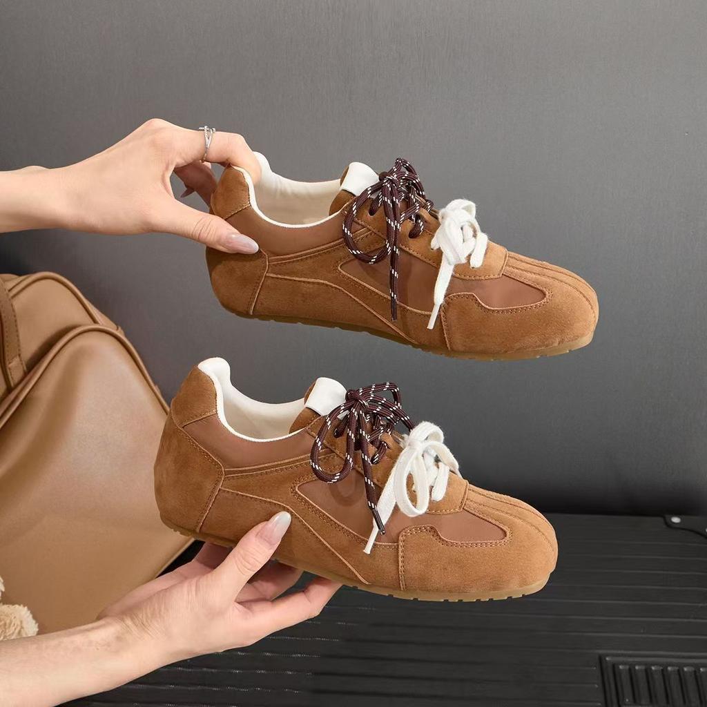 Niche Two-color Lace-up Flat Bottom 2025 Spring and Autumn New Casual Fashion Women's Shoes Versatile Simple Hip-hop Style Moral Training Shoes