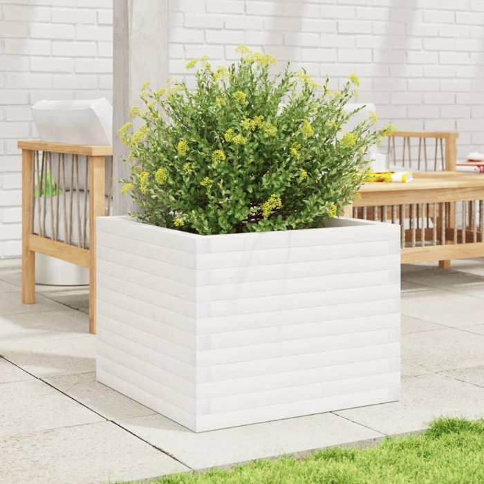 VidaXL Jardinière blanc 60x60x46 cm bois de pin massif, jardinière d'extérieur, bac à fleurs, boîte à plantes, jardinière de 3282410