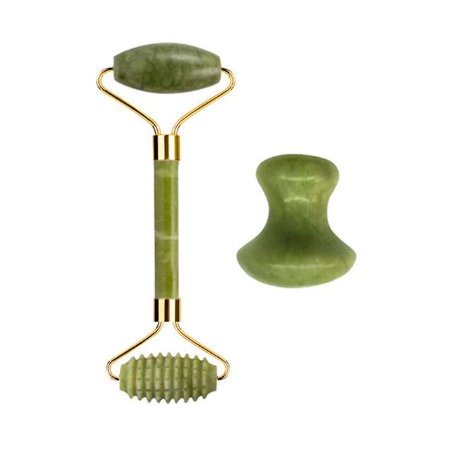 2pcs Natural Xiuyan Jade Stone Roller Gua Sha Board Set Gouache Scraper Acupuncture Spa Facial Scraping Massager Beauty Tools