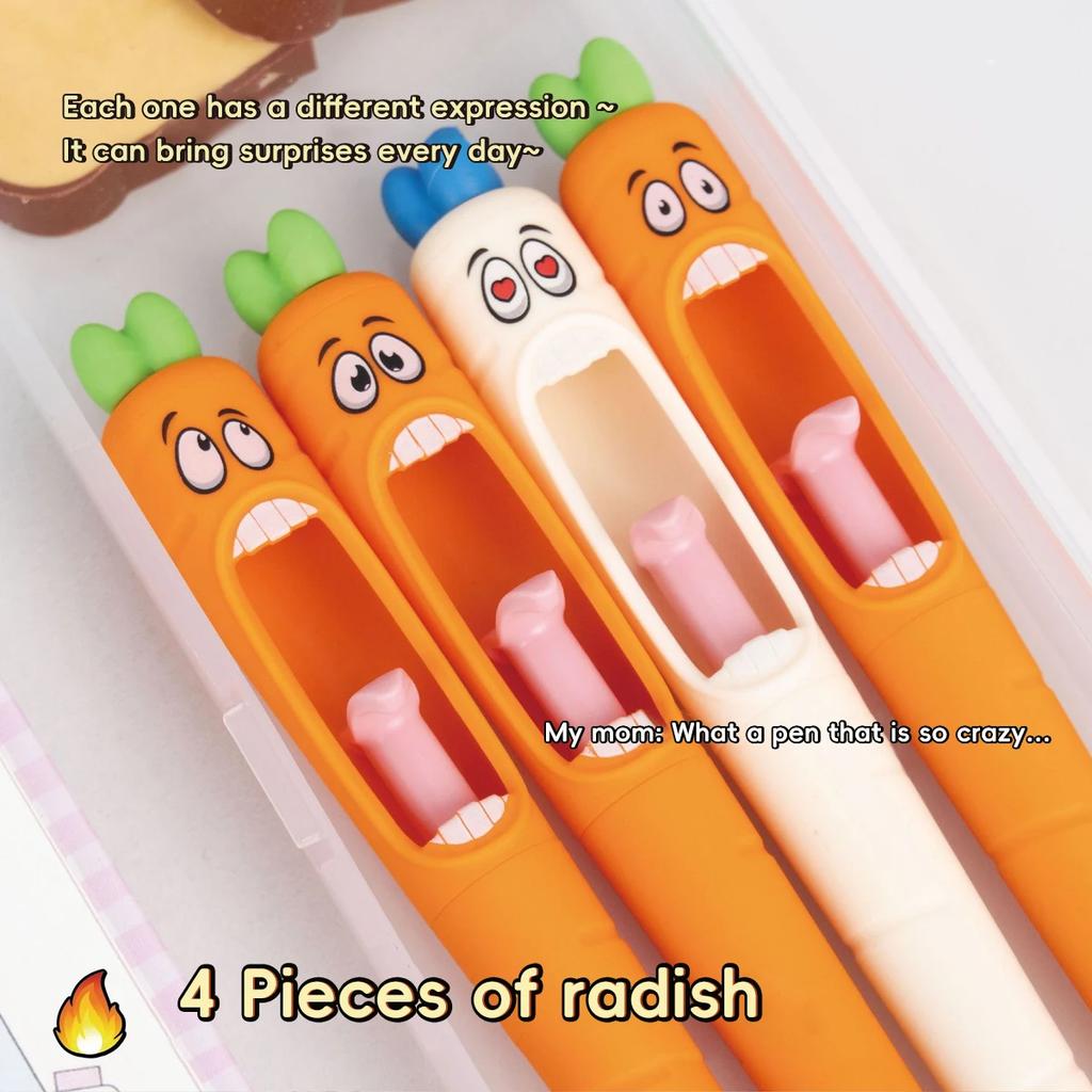 Cute Cartoon Kawaii Pens Carrot Shaped Gel Pen Design Retractable Tongue Refill Black Ink Pens Office School Stationery Gift