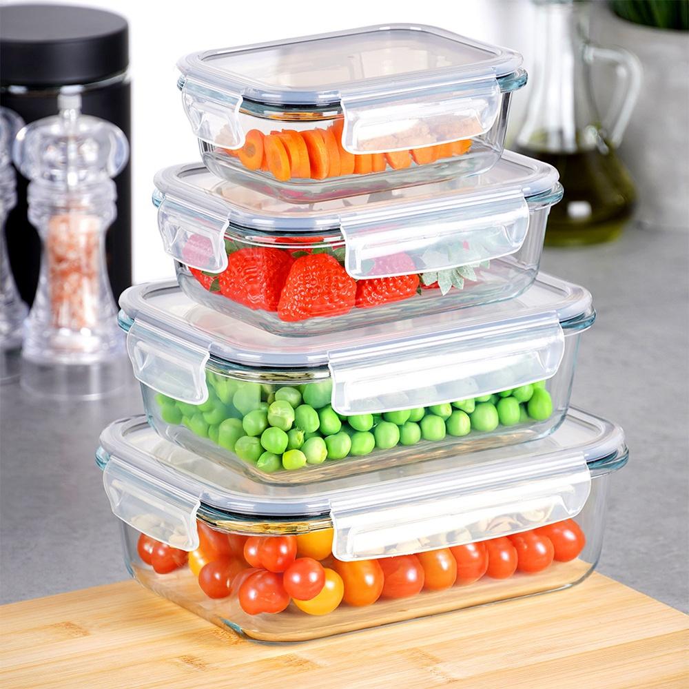 4X Heat-Resistant Glass Kitchen Food Containers Set