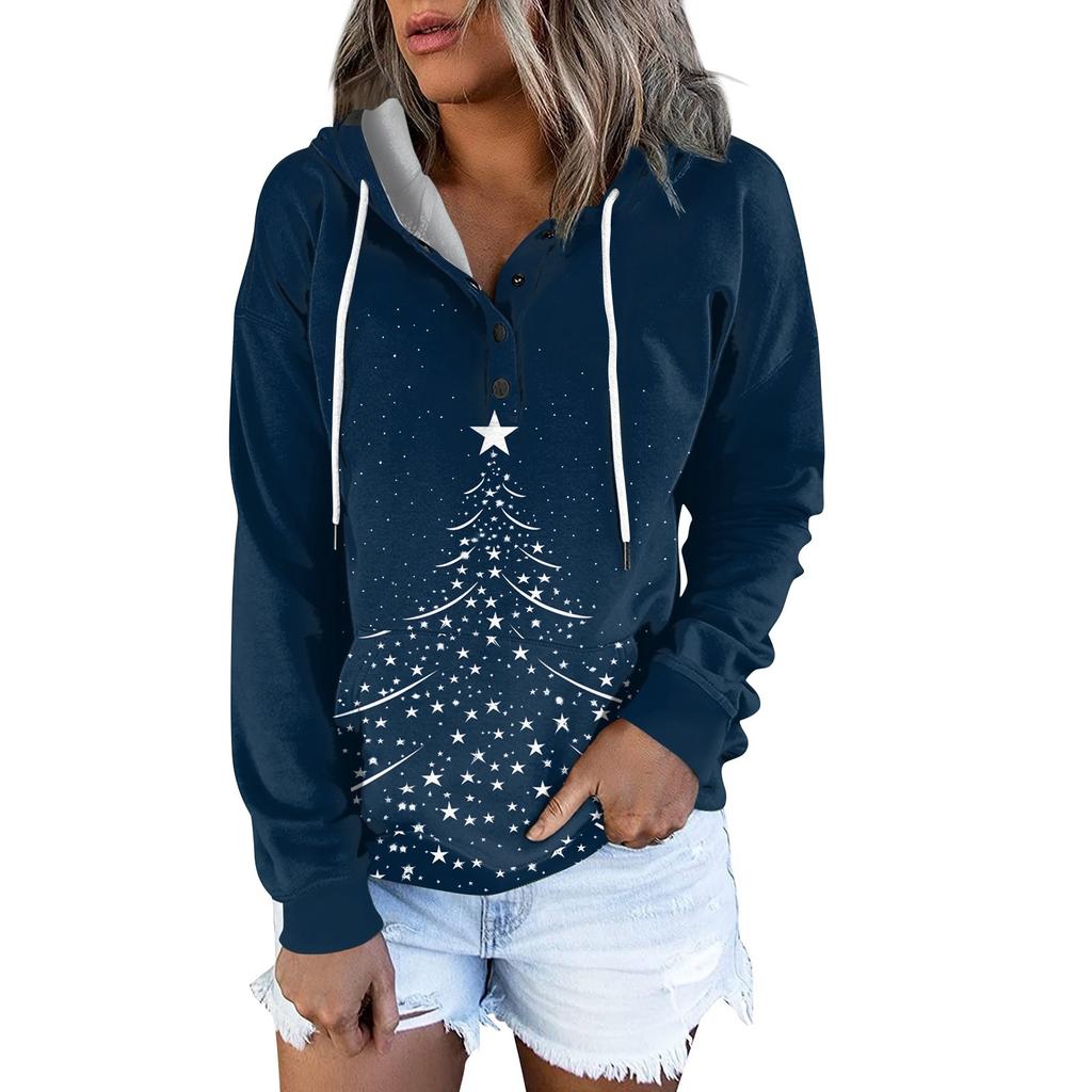 Женские повседневные модные принты с длинным рукавом на пуговицах пуловеры с капюшоном толстовки