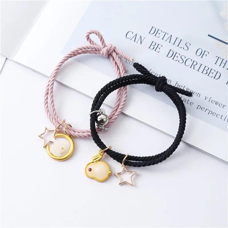2 шт./компл. магнитный браслет для пар для влюбленных магнитный притяжение зодиакальный браслет с кроликом и звездой плетеная веревка ювелирные изделия дружбы подарки