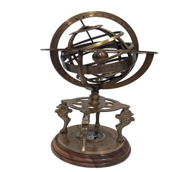 Brass Armillary, Sphere Globe Replica with Compass On Base, Astrolabe Nautical Marine Tabletop Globe, Office Decor, Home Decor