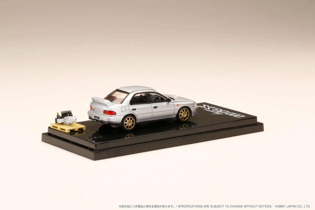 HJ64 Scale Subaru Impreza WRX 1992 Custom Version with Engine Display Light Silver Finished Model 1/64 (GC8) Model, Metallic, (HJ642013BS)