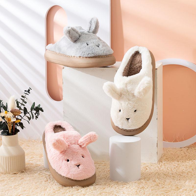Fashion 2024 Women Warm Platform Slippers Cute Cartoon Rabbit Winter Shoes Anti-slip Soft Plush Couples Indoor Home Floor Cotton Slides