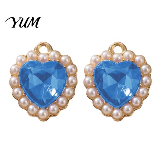 Decorative Charms for Bags 2Pcs Heart Rhinestone Charms, Alloy Faux Pearl 21x18mm DIY Crafts Dangle Pendants Jewelry Making Earrings Bracelets