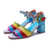 Genuine Leather Peep Toe Color Sandals Handmade Retro Fashion Women's High Heels Shoes