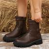 Модная обувь для женщин 2024 Высокое качество Боковая молния Женские ботинки Зима Круглый носок Однотонные Короткое голенище Платформа Массивный каблук Модные ботинки