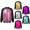 Kids Girls Shiny Sequins Long Sleeve Zipper Jacket Outerwear Jazz Hip Hop Dance Performance Coat
