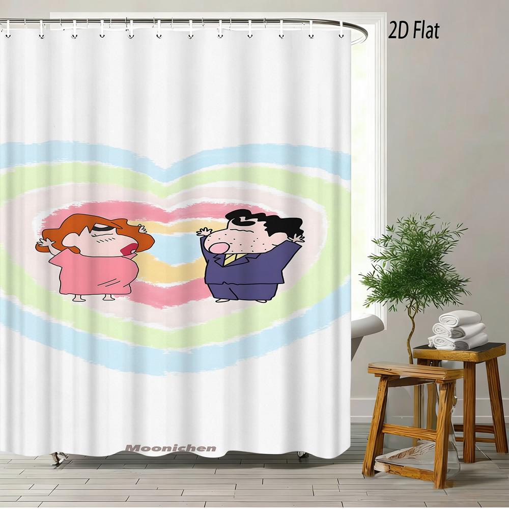 Водонепроницаемая шторка для душа с 2D-печатью Крошки Шин-Чан, НЛО и Широ, Зеленый Аниме Декор для Ванной Комнаты с Крючками