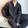 Early autumn niche design hollow long-sleeved shirt men's Korean version of ruffian handsome drape shirt
