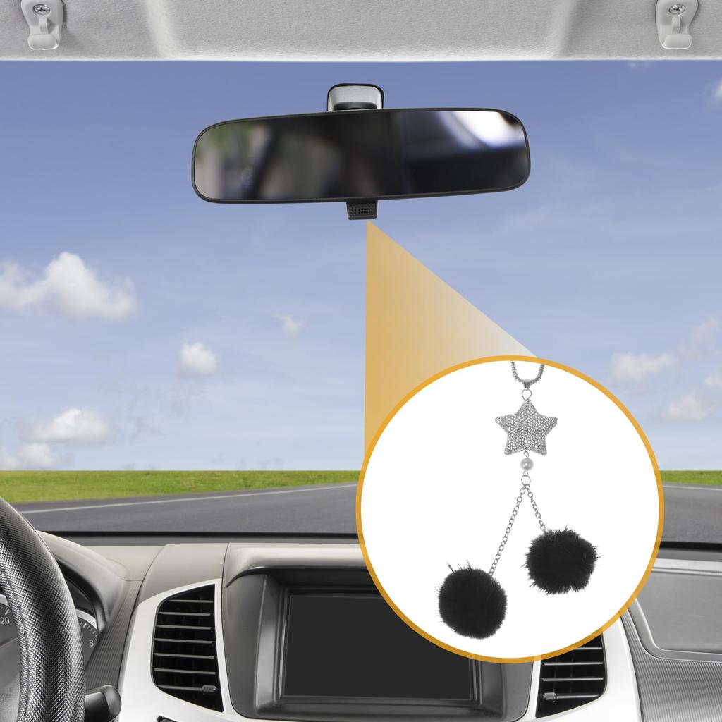 Partuto 1pcs Artificial Crystal Pentagram 2 Pill Car Seat Rear View Mirror Pendant Accessories Car Hanging Ornament Black