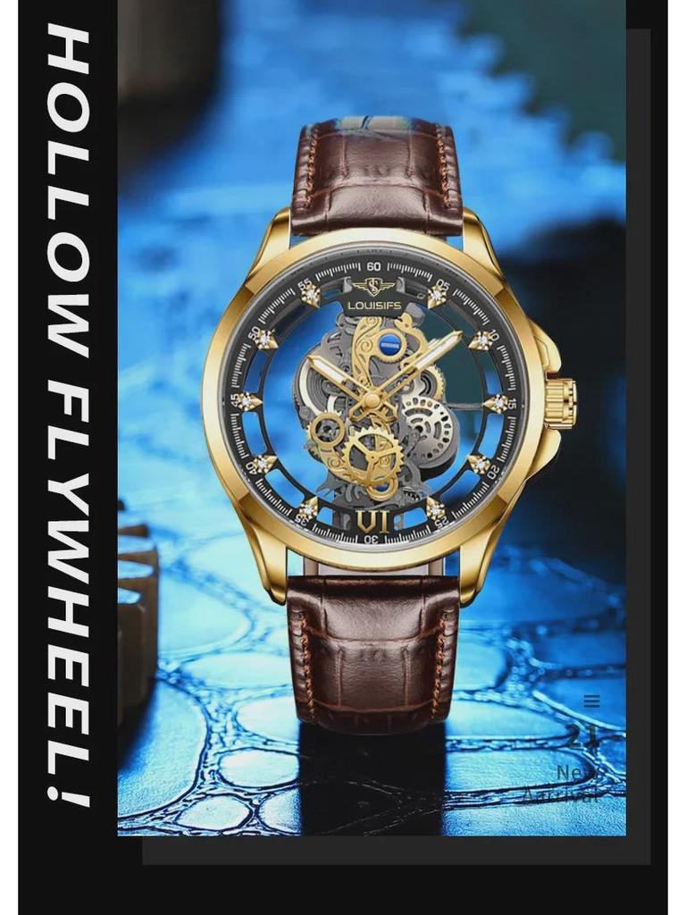 2023 Двусторонние автоматические часы-скелетоны для мужчин в деловом стиле — водонепроницаемые, светящиеся