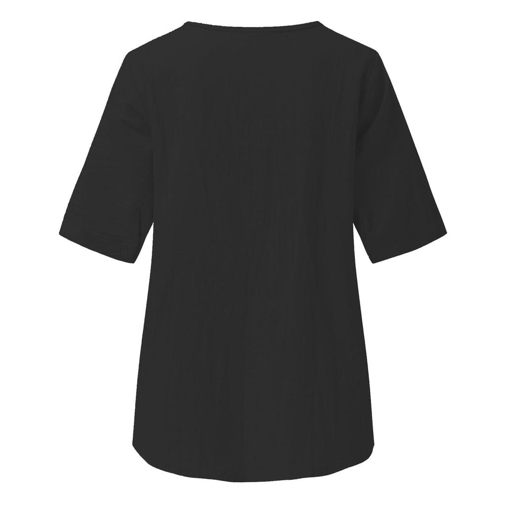 Хлопок и Лен Вышитая Рубашка V-образный Вырез Цветная Женская Художественная Свободная Короткий Рукав Летняя