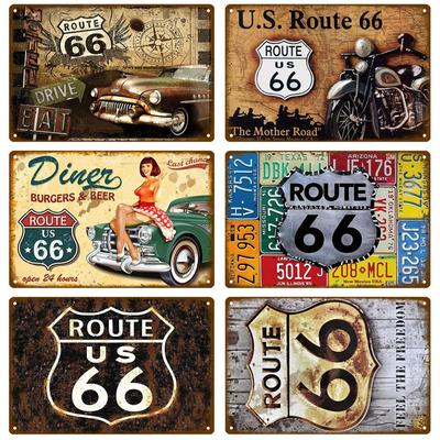 Route 66 Ретро Декоративный Дом Металлическая Вывеска Плакаты На Стене Жестяная Вывеска Винтажный Плакат Декор Настенное Искусство Украшение Комнаты
