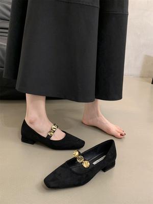 Танцевальная обувь 2024 Ретро Комфорт Балетки Женские Повседневные На каждый день Низкий каблук Золотая металлическая пряжка Ремешок Женские туфли-лодочки Zapatos De Mujer