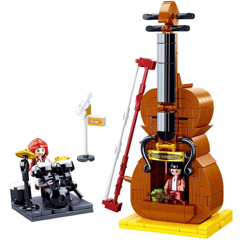 308 шт. 0817 творческий вид на улицу магазин скрипок сборка модели строительные блоки игрушечный дом подарки