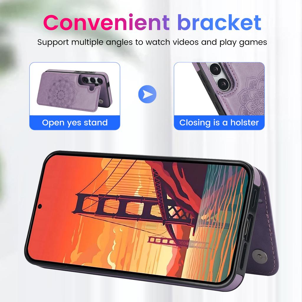Чехол для мобильного телефона Samsung Galaxy S24+ из ПУ кожи с тиснением в виде цветка мандалы, с отделениями для карт