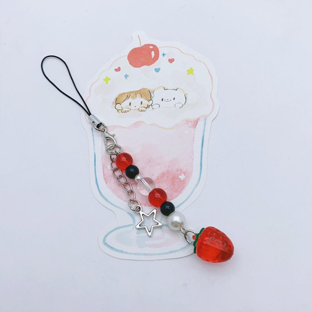Chains Resin Strawberry Keychain Acrylic Y2K Strawberry Heart Bow Keyring  Keychain Decor