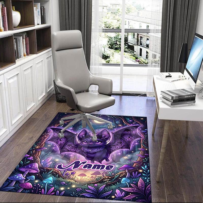 1PC Custom Name Purple Fantasy Creature Theme Floor Mat Ideal for Living Room, Game Rooms, Office, Bedroom,Floor Mat Playful Design