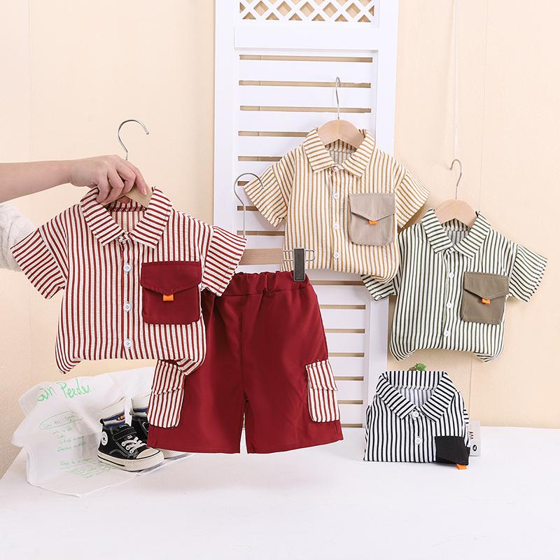 Детский комплект с короткими рукавами. Милый модный комплект из двух предметов: рубашка и шорты для мальчиков. Детская повседневная одежда.
