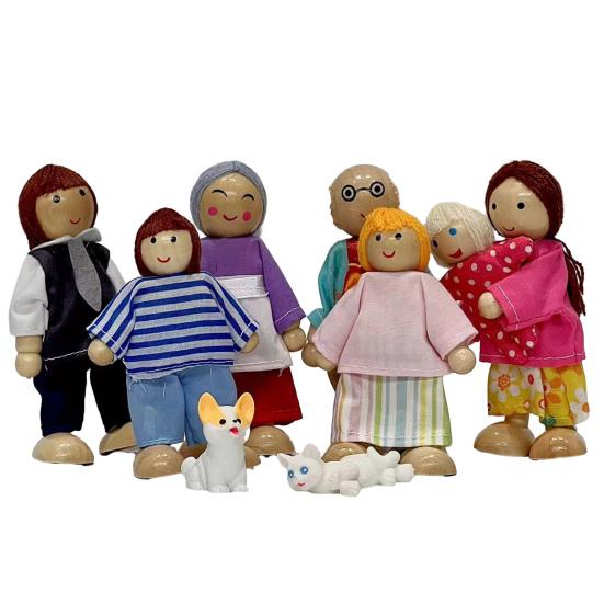 Кукольные домики Люди 8 Фигурки Семьи Деревянные Куклы Реалистичный Дизайн Подвижные Куклы для Творческой Игры Образовательные