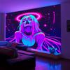Неоновый Цветной Узор Кибер Девушка Флуоресцентный УФ Гобелен Для Помещений и Улицы Семейные Игры Клубная Вечеринка Украшение