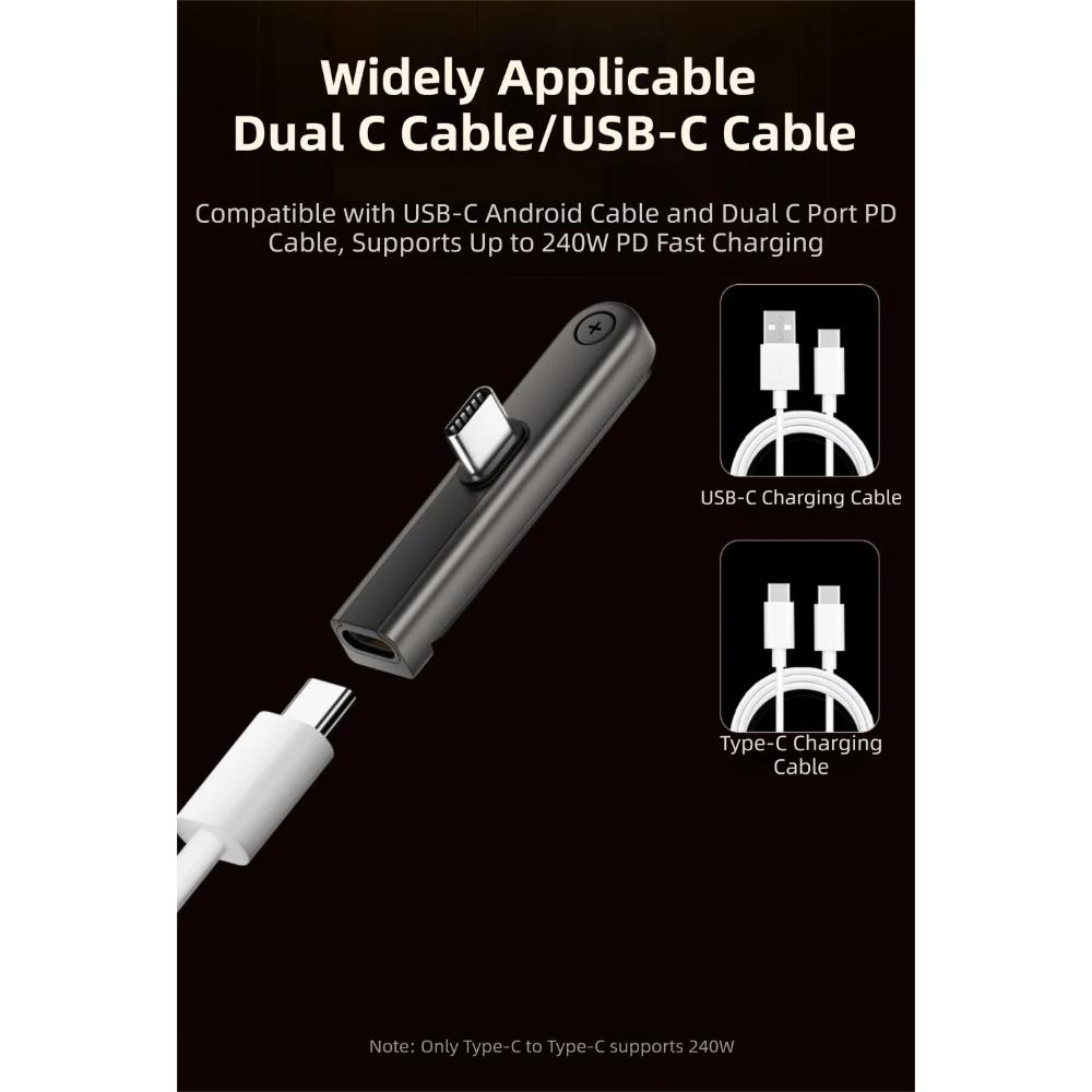 PD 240W Foldable Phone Stand Fast Charging 2 in 1 Tablet Kickstand Right Angle 480Mbps USB C Adapter Travel Office Home