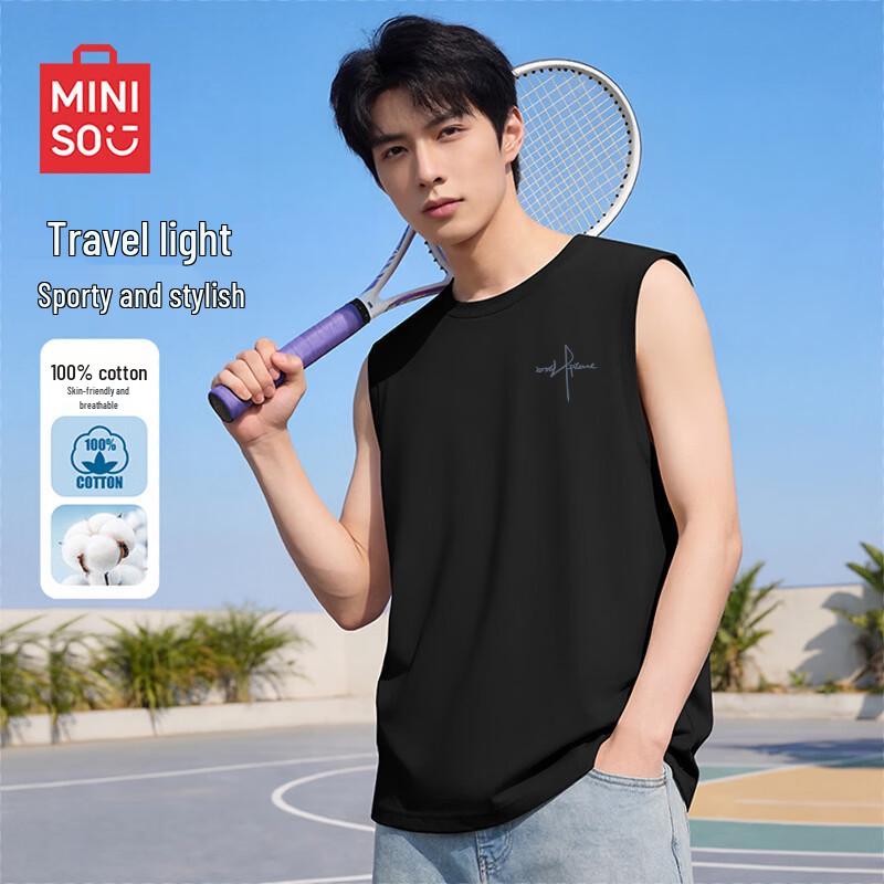 MINISO Мужская спортивная майка без рукавов из чистого хлопка