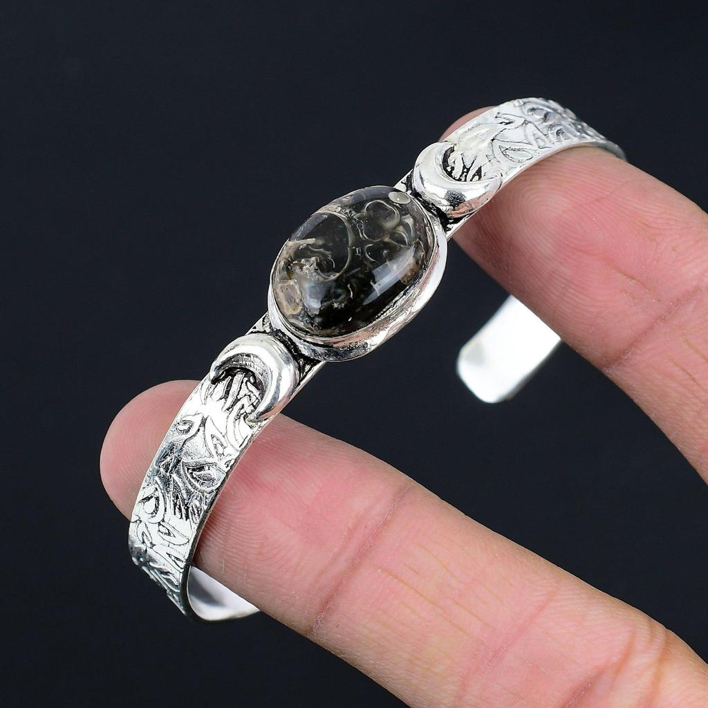 Хэллоуинская распродажа Браслет-полумесяц из стерлингового серебра с драгоценным камнем агатом Туррителла