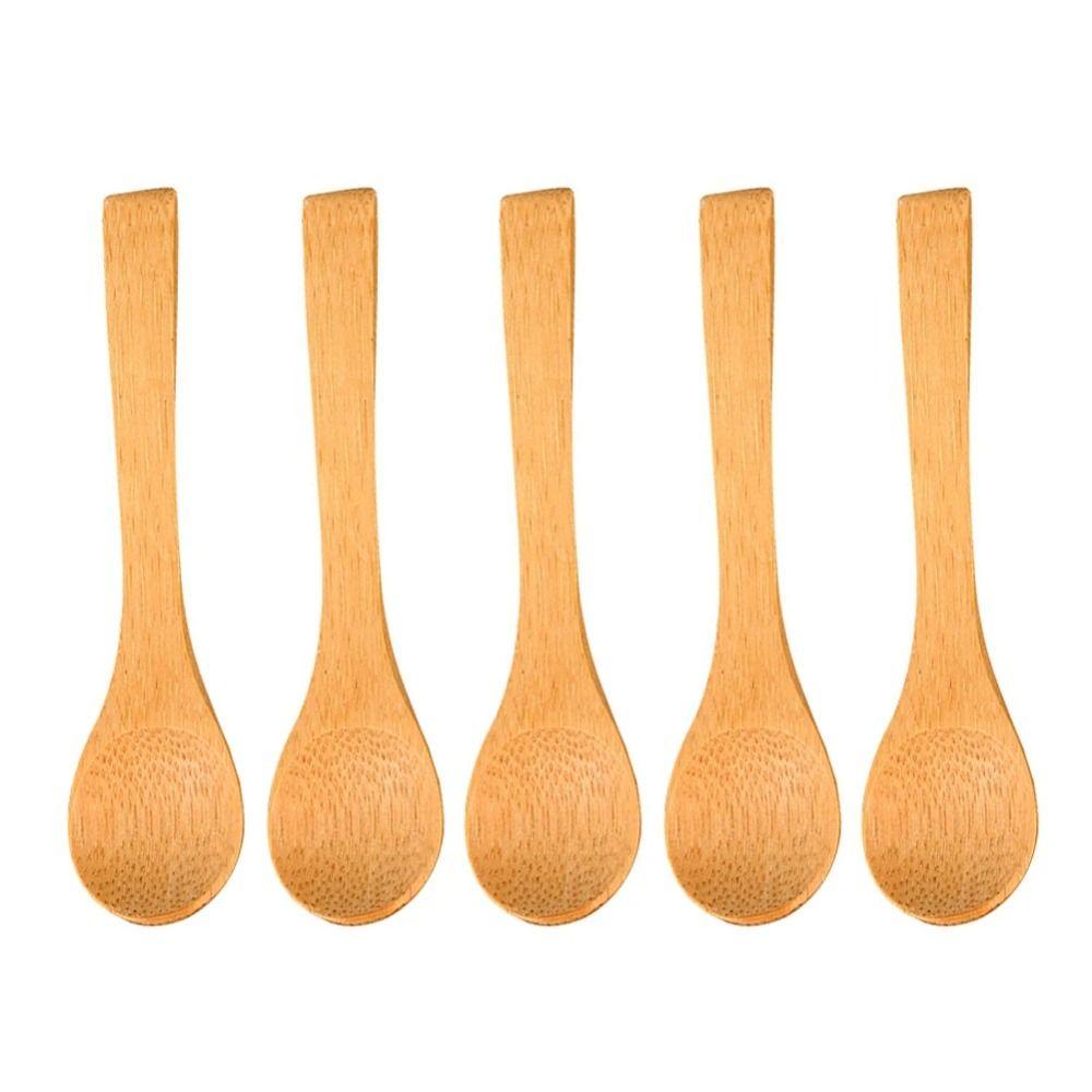 5Pcs Condiment Coffee Dishes Spoons Bamboo Wooden Spoon Teaspoon Dessert Spoon Kitchen