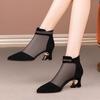 Pointed Toe Mesh Hollow Breathable Black With Medium Heels Women's Sandals Original New Anti Slip Hot Daily Ladies Shoes