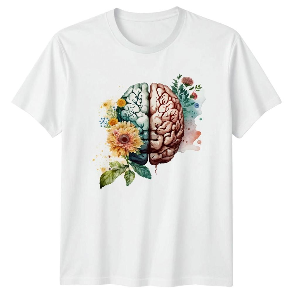 Floral Brain Watercolor TShirt Psychology Unisextal Health Gift For Him And Her