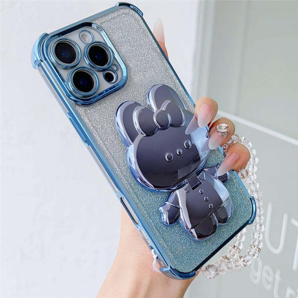 Glitter Shockproof Phone Case For Motorola Moto G10 G20 G30 G84 G54 G82 5G G52 G71S Mirror Rabbit Stand Crystal Chain Soft Cover